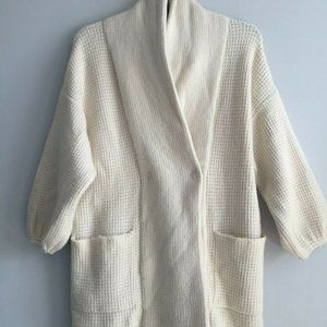 New Anthropologie by Moth Wool Blend SOFT WHITE Waffle Knit Cardigan Jacket O/S